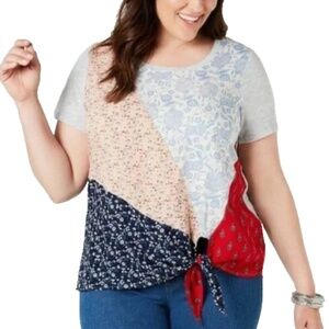 (NWT) Style&Co Women's Scarf Sensation Side Tie Scoop Neck Top Plus Sizes 1X/2X